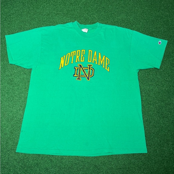 Vintage 90s Notre Dame Irish Green Champion XXL Retro College T Shirt - Picture 1 of 11